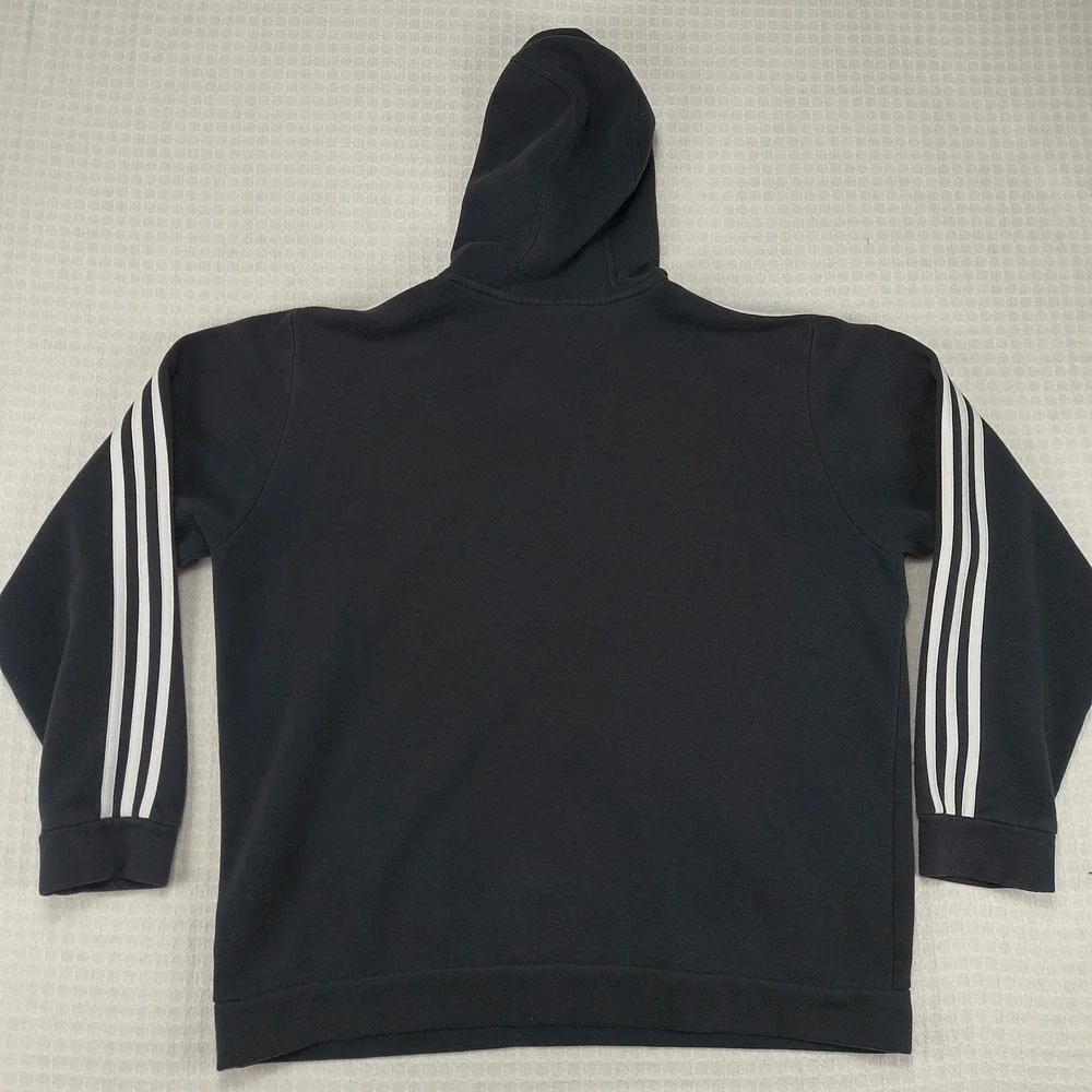 Adidas Mens Essentials 3-Stripes Pullover Hoodie Black White Logo‎ Size Large